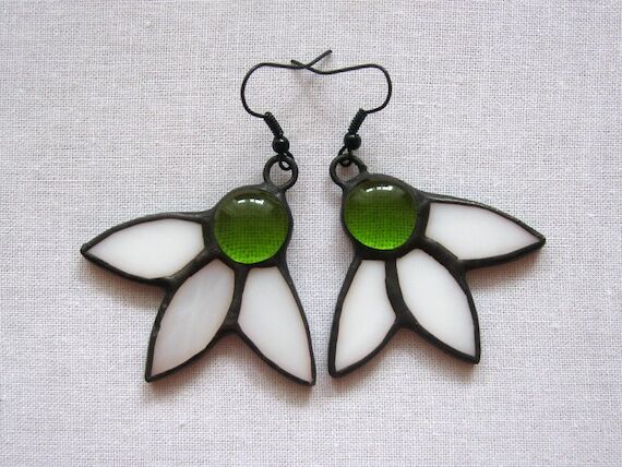 Snowdrops earrings Snowdrop stained glass Bir...