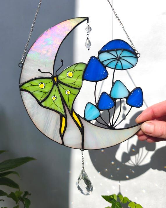Luna Moth Stained Glass Art, Crystal Suncatch...