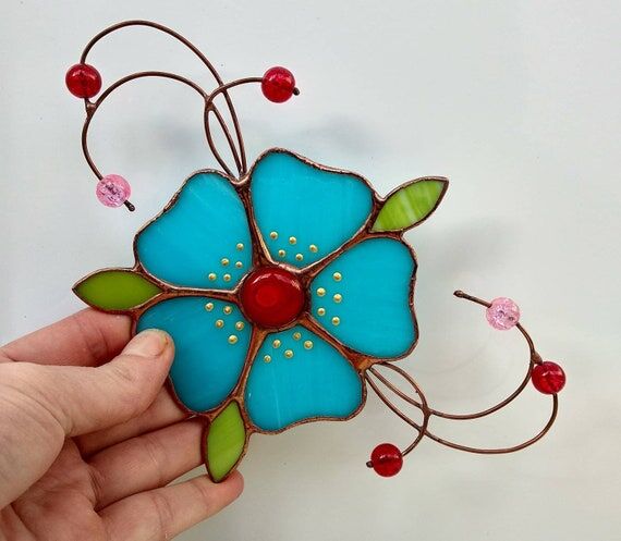 Forget me not Stained glass Suncatcher Window...