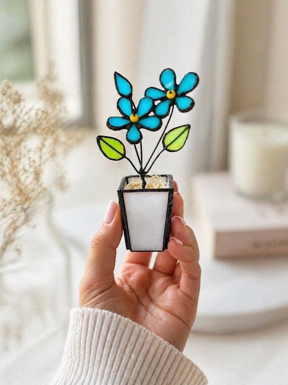 Stained Glass Forget Me Not Flowers, Small Fl...