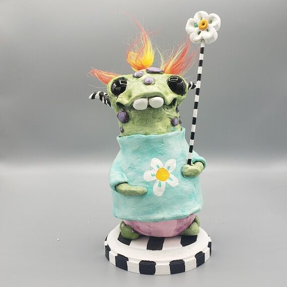 flower monster, cute, green, air dry clay, p...