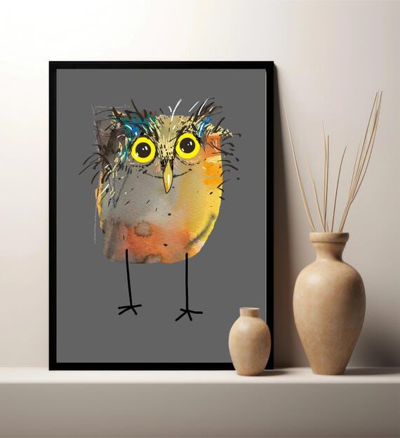 Owl Watercolor Wall Art Print, Cute Owl Illus...