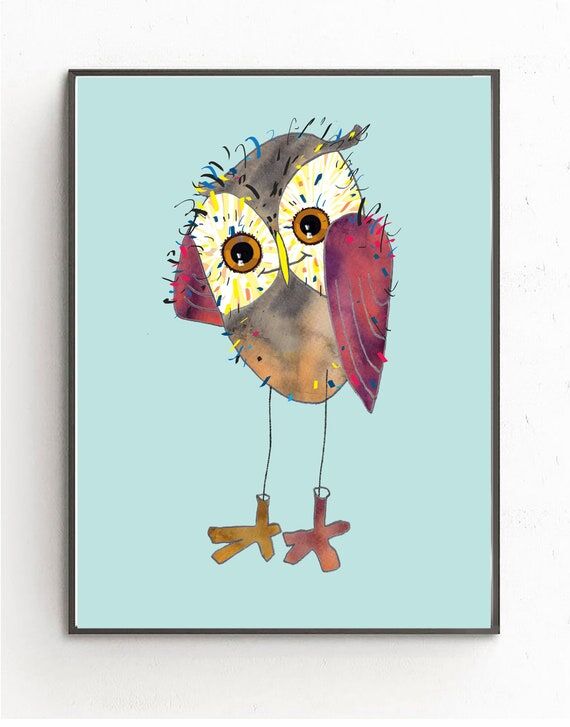 Owl Art Print Illustration, Whimsical Nursery...