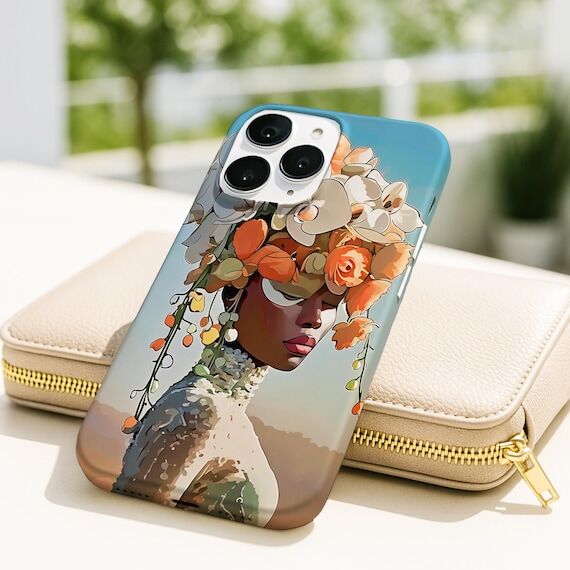 Black Woman iPhone Case: Elegant Floral Crown...