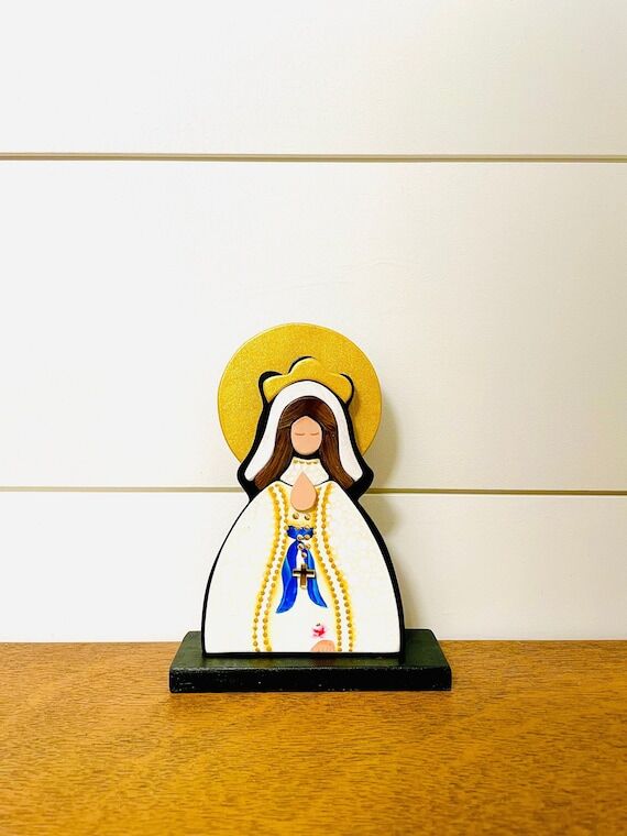 Hand-Painted Wooden Lourdes Virgin Mary Statu...
