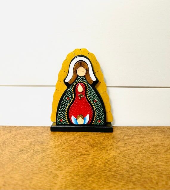 Hand-Painted Wooden Virgin Mary "Guadalu...