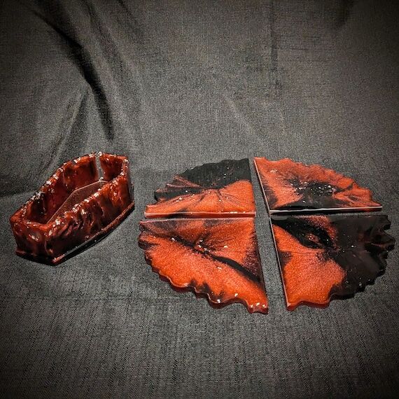 Resin Coaster Set – Red Black Silver Coffin...