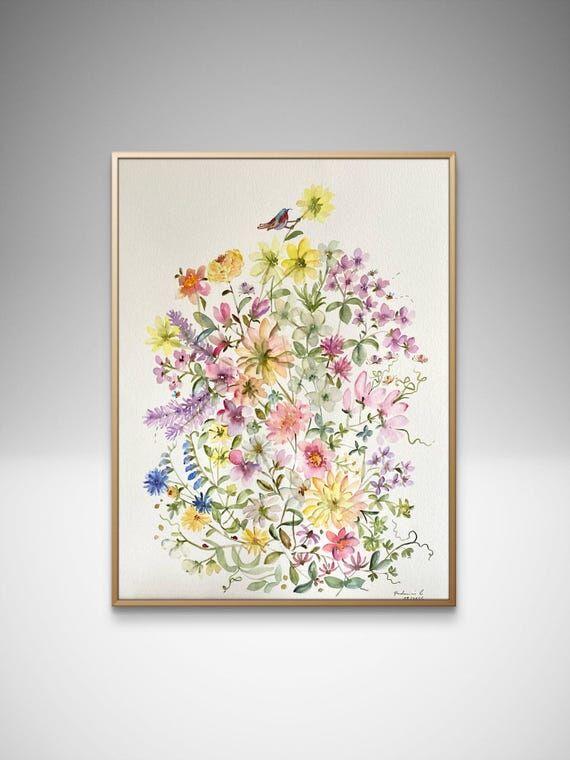 Original Watercolor Painting, Whimsical Summe...