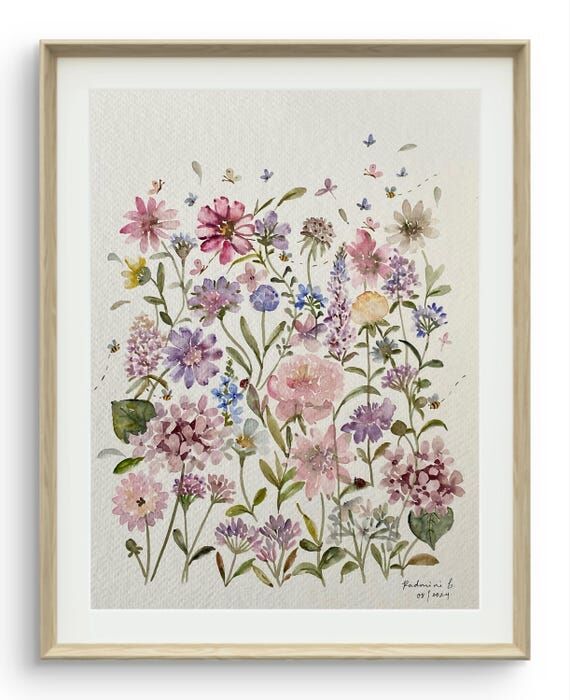 Original Floral Watercolor Painting, Colourfu...