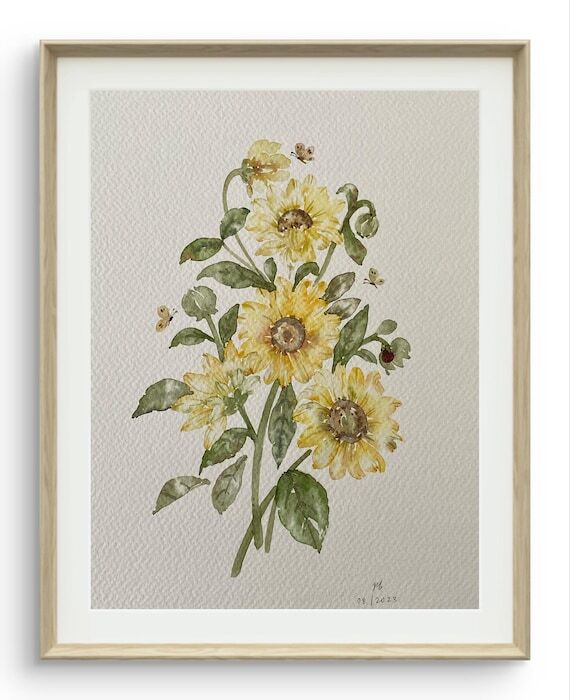 Original Yellow Sunflower Watercolor Painting...