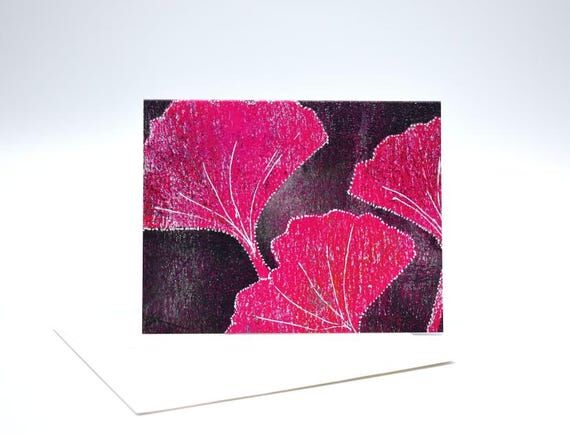 Ginkgo Leaf Greeting Card, Handmade Art, Qual...
