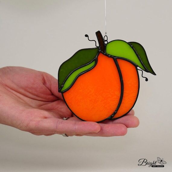 Stained Glass Peach Suncatcher Handmade Windo...