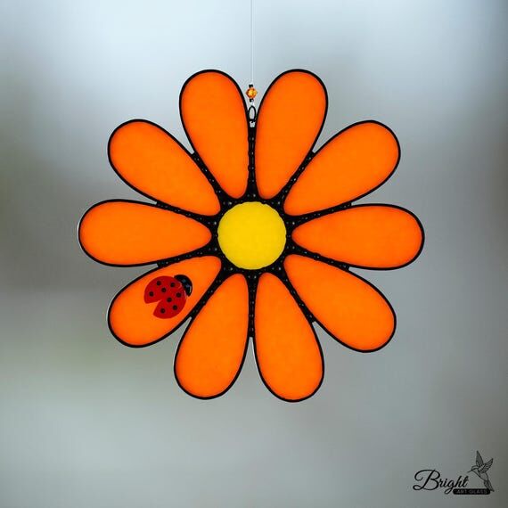 Stained Glass Suncatcher Window Hanging Daisy...