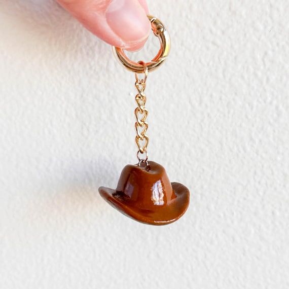 Ceramic keychain cowboy hat, dark brown, hand...
