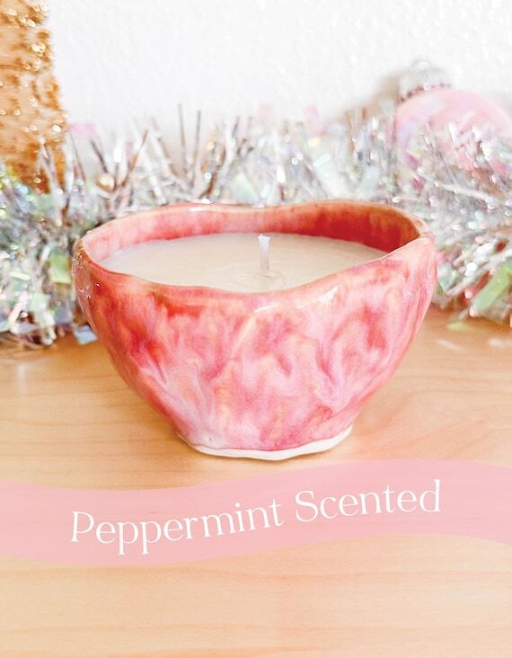 6 oz peppermint scented candle, handmade cera...