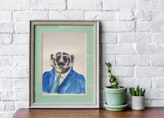 Business Badger Watercolor Original Handmade ...