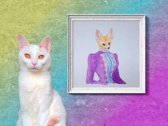 Fennec Fox in Purple Watercolor Original Hand...