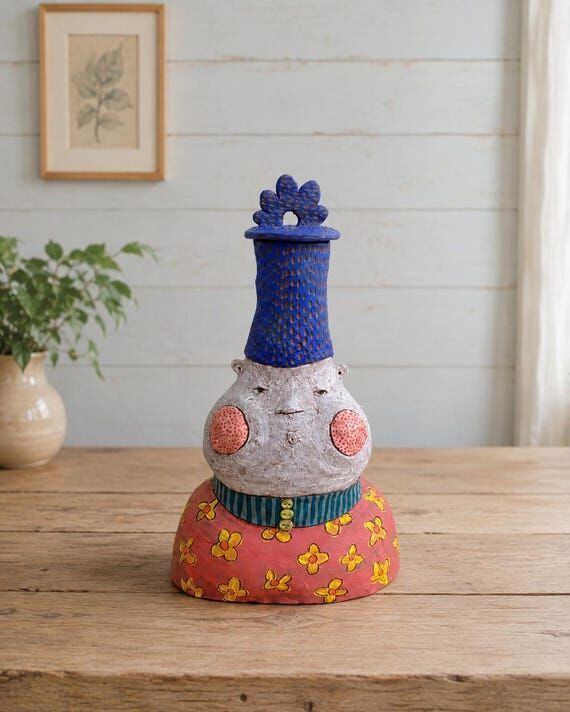 Eclectic ceramic sculpture, unique colorful s...