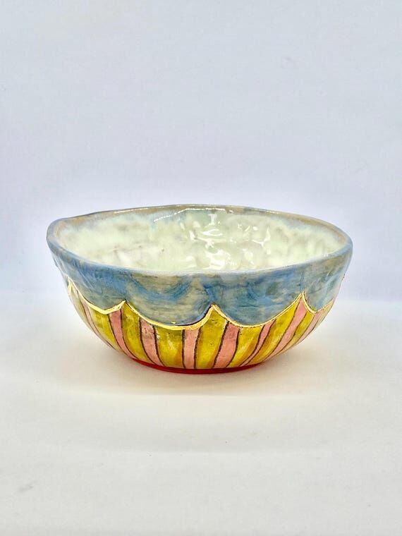 Handmade Colorful Ceramic Bowl with Gold Lust...