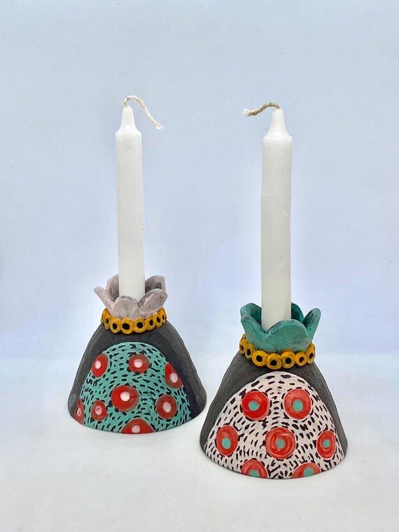 Colorful black Clay Candlesticks: Eclectic Ho...