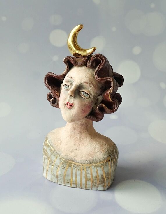Lady with the moon. Home Decor. Art sculpture...