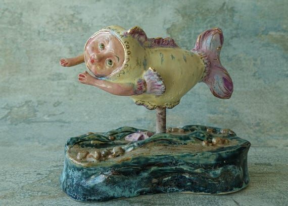 Ceramic Mermaid sculpture Handmade. Ceramic F...