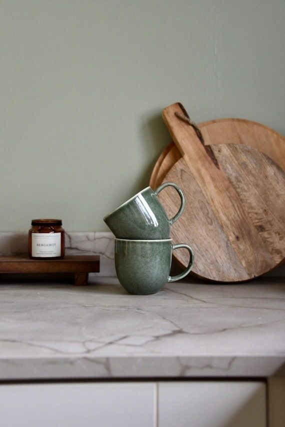 Olive Green Ceramic Mug Gift Set with Handmad...