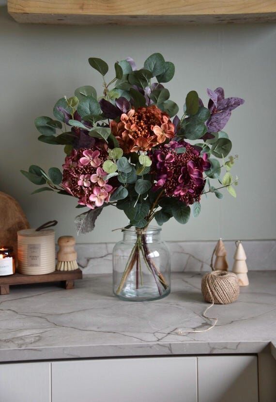 Faux Hydrangea Floral Arrangement | Dried Loo...