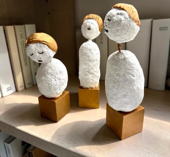 Sculpture Set (3), Handmade Papier-Mâché De...