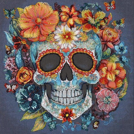 Sugar Skull Bead Embroidery Kit, Floral Skull...