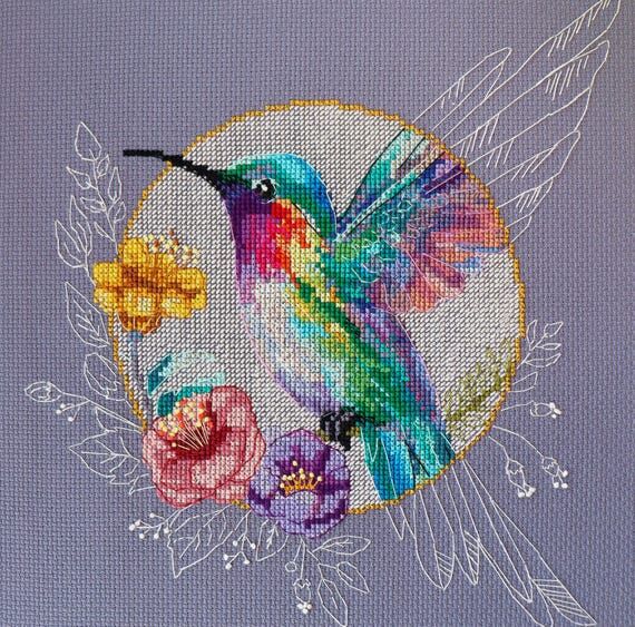 Hummingbird Cross Stitch Kit, Colorful Bird E...