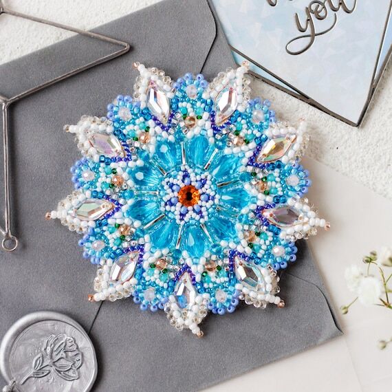 Beaded Blue Brooch Snowflake – DIY Jewelry ...