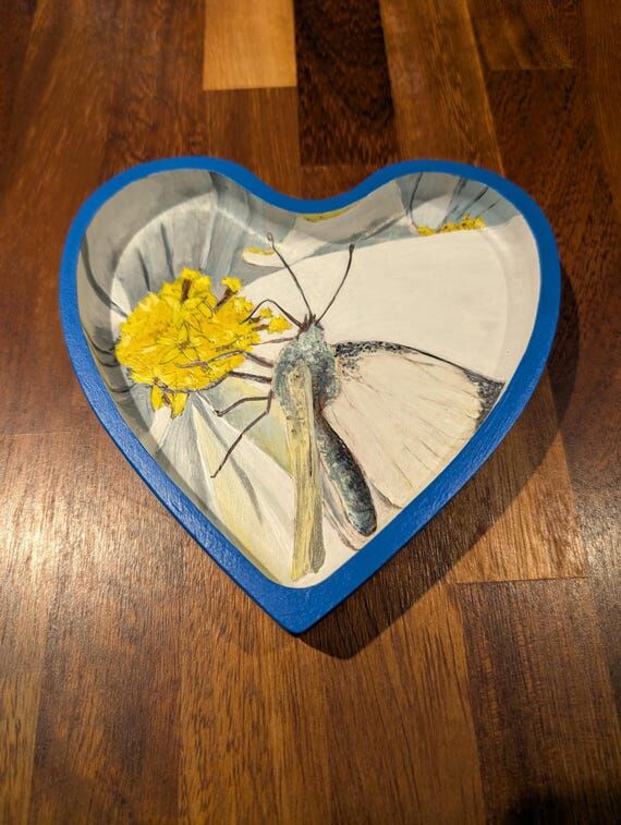 Trinket Dish Cosmos Flower and White Butterfl...
