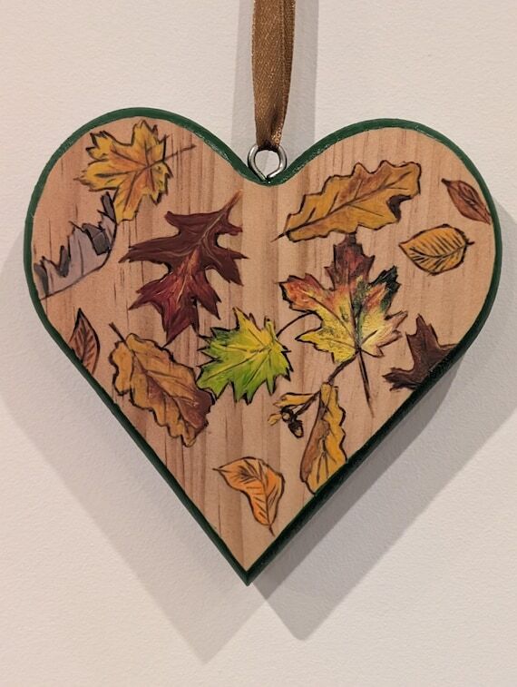 Wooden Heart Wall Hanging Autumn Leaves...