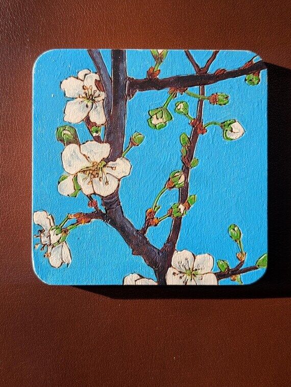 Wooden Hand Decorated Coaster Blossom...