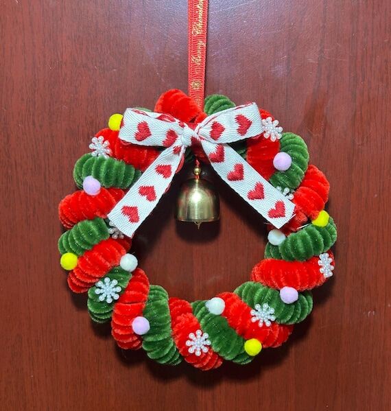 Handcrafted Mini Christmas Wreath with LED Li...