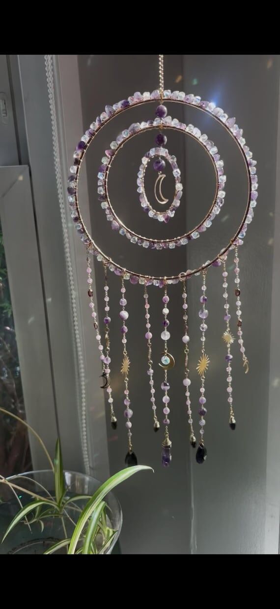 Amethyst Moon & Sun Crystal Suncatcher | Cele...