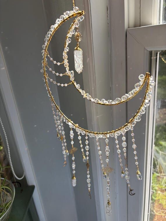 Celestial Moon Suncatcher with Crystal Drops ...