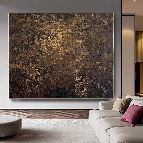 Dark brown textured abstract painting for sal...