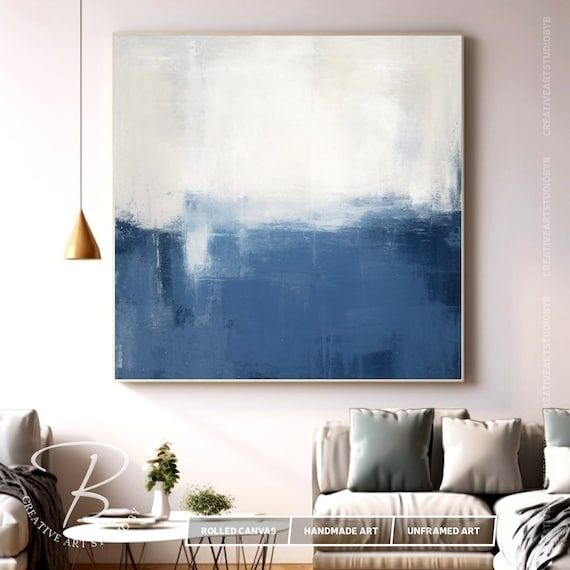 Blue & Grey Abstract Painting On Canvas, Larg...