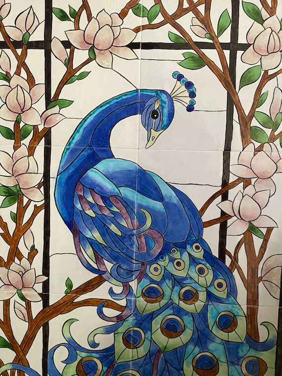 Handcrafted Blue Chicken Ceramic Tile Paintin...