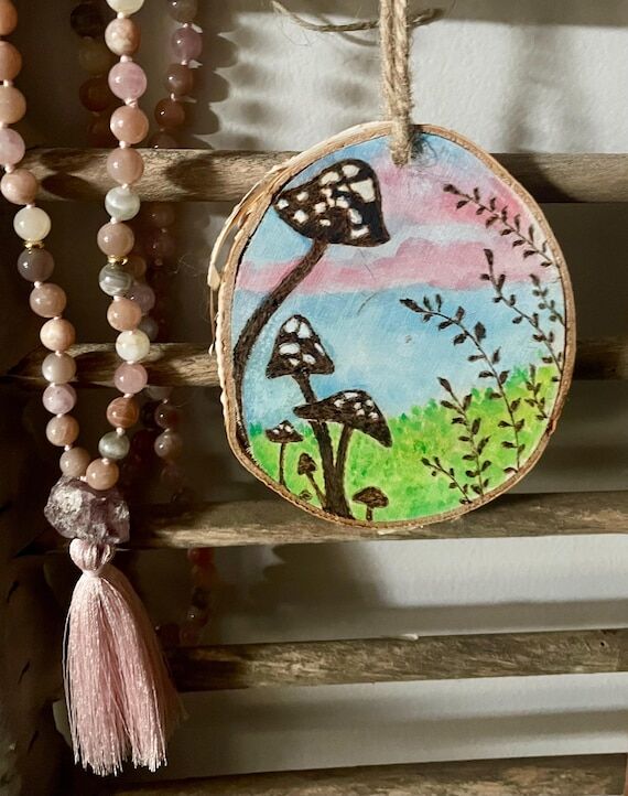 Handmade Wood Burning - Boho Mushrooms & Fern...