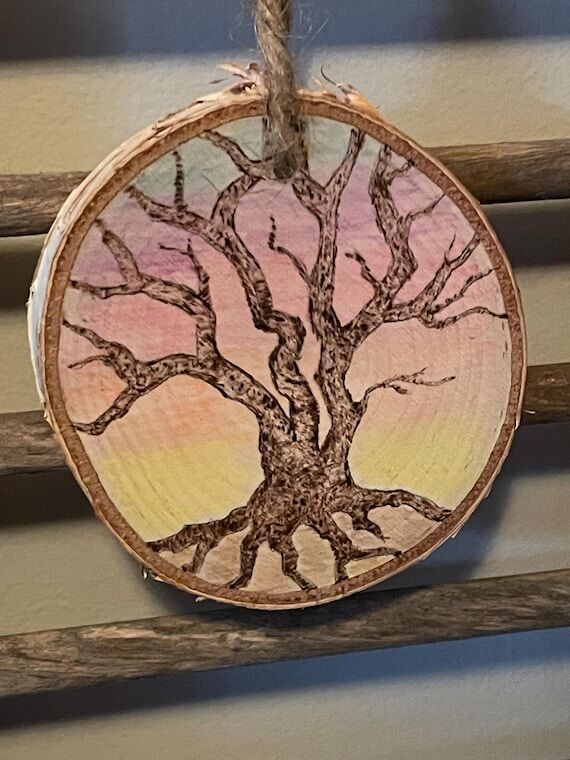 Handmade Tree of Life Mini Wood Burning/Ornam...