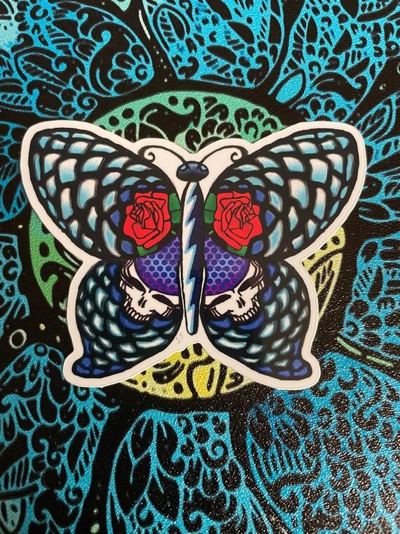 Artist Drawn Stealie Rose Butterfly Sticker...