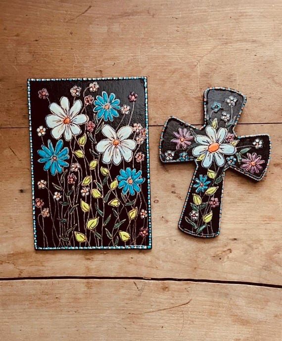 Hand-Painted Floral Canvas or Wood Cross Wall...