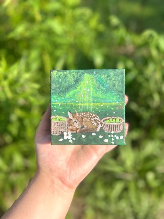 a fawn in the orchard. ~ original art ~ acryl...
