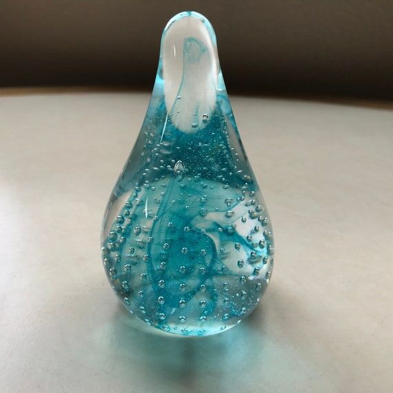 Aqua Bubble Drop - handmade art glass paperwe...