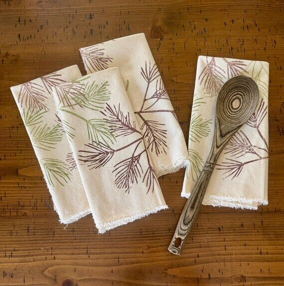 Block Printed Napkin Sets, Pine Needles Set o...
