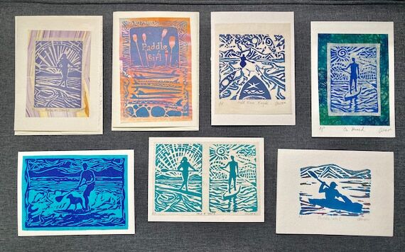 Paddle Sports Block Print Cards: Set of 7 Oce...