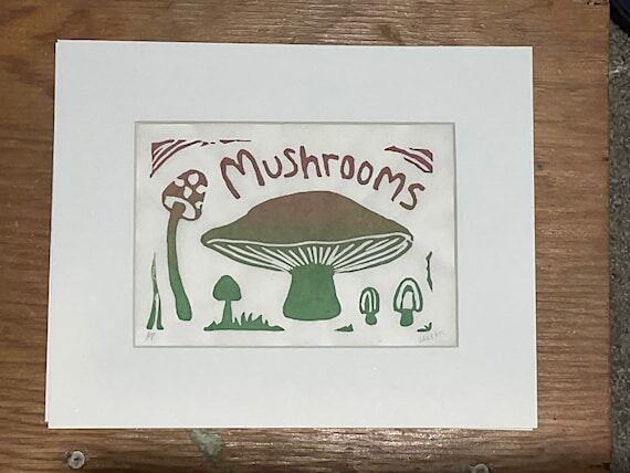 Mushroom Art Block Print: Matted Fungi Print ...